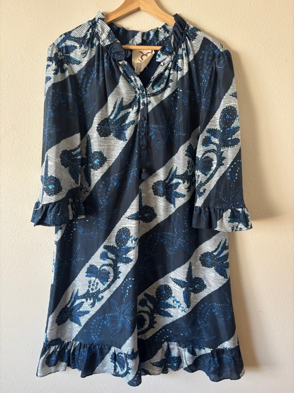 Blue Floral Stripe Ruffle Shift Dress